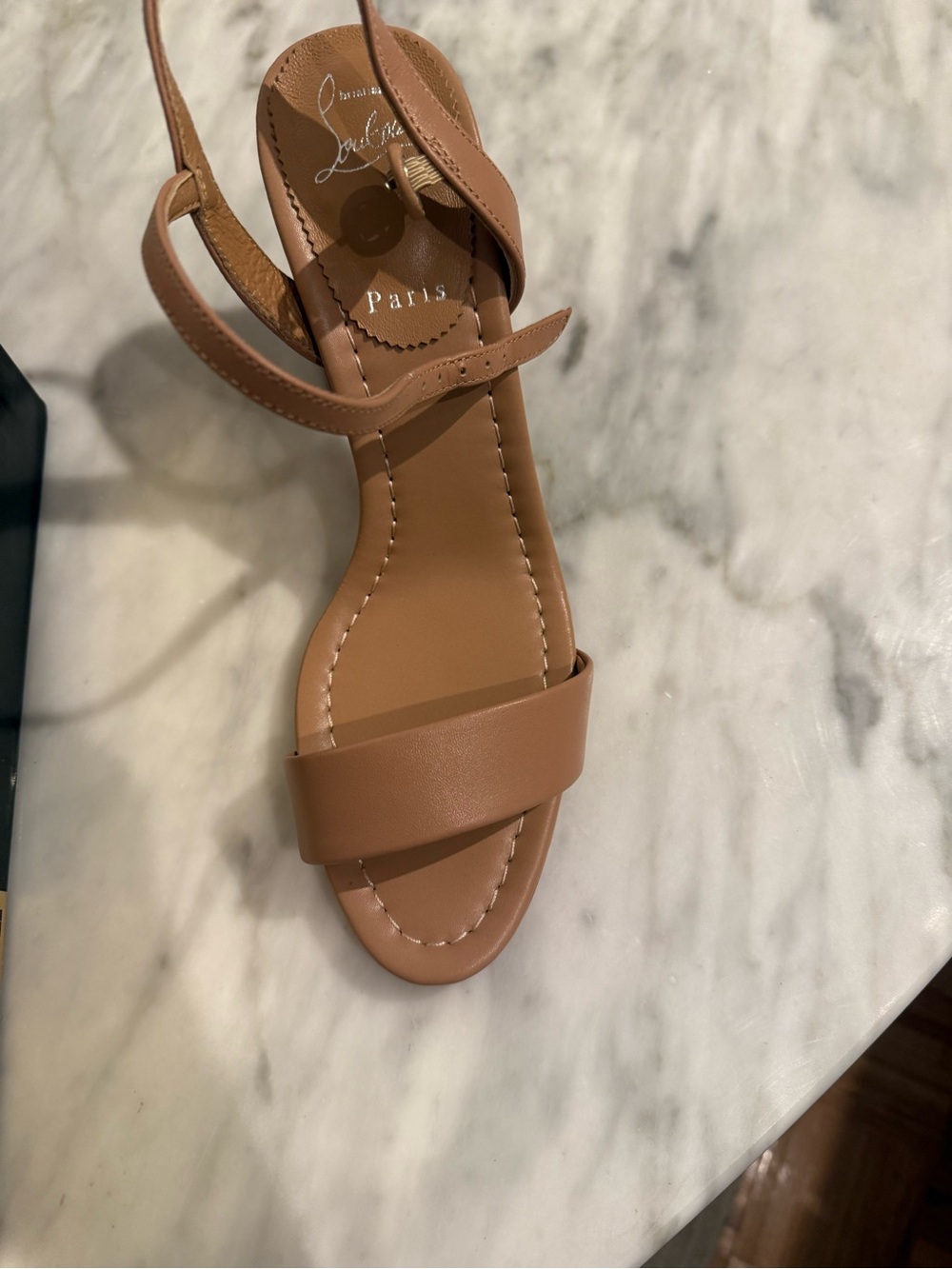 Christian Louboutin Nude/ beige Block Heel Sandals with Ankle Strap - Picture 6 of 8